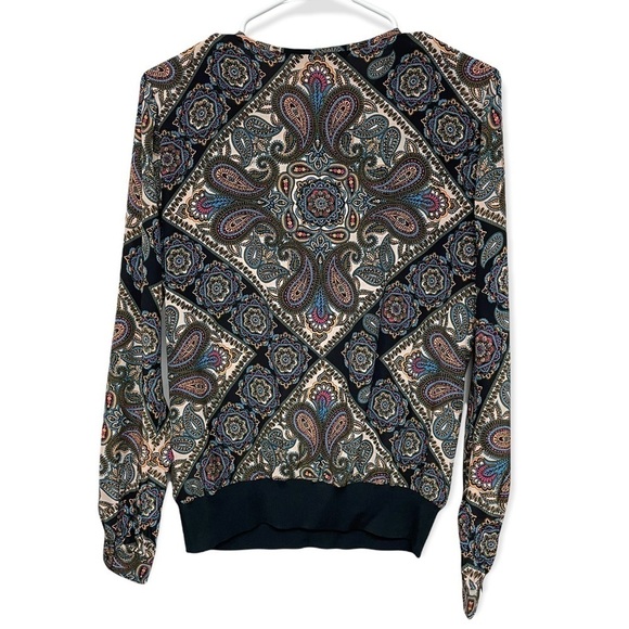 TRINA Turk 100% Silk Paisley Button Down Elastic Waist Long Sleeve Blouse, Small - Picture 2 of 8
